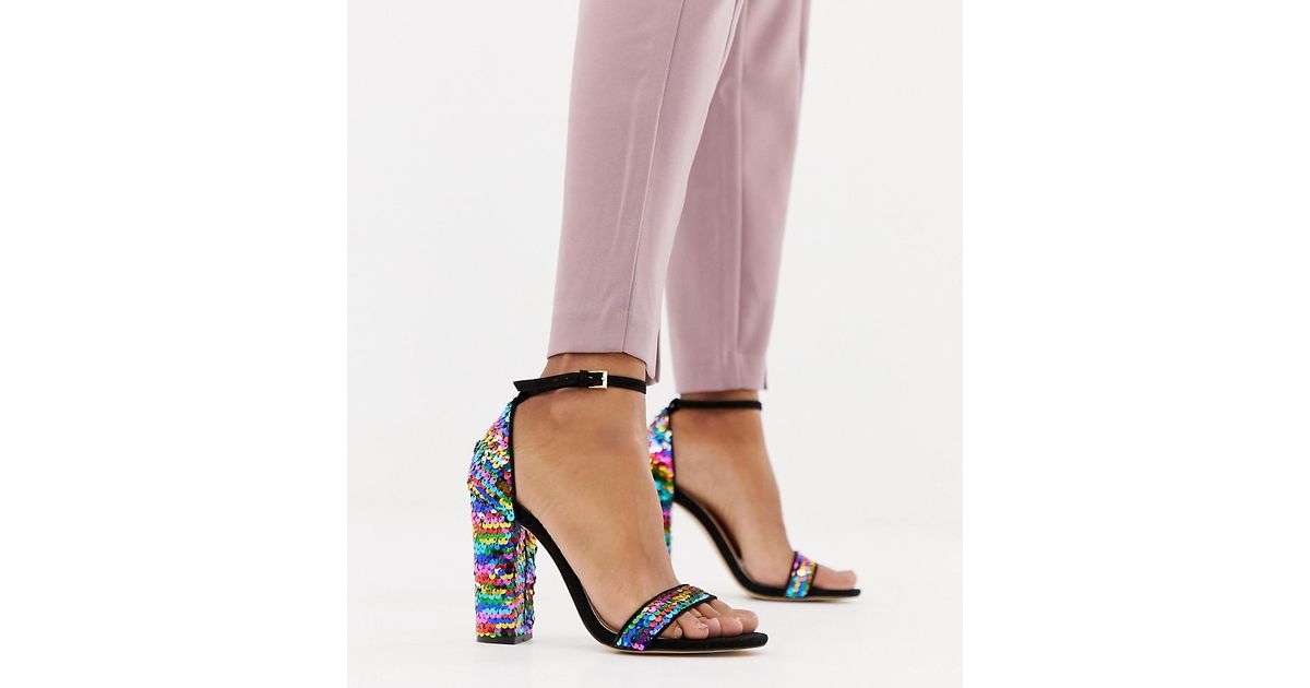 black sequin block heels