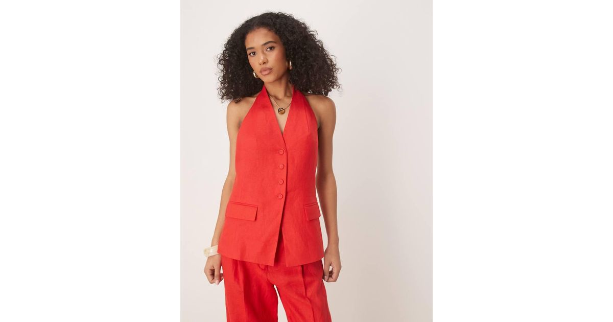 Chaleco De Traje Con Cuello Halter De Lino De (Parte De Un - Main Image