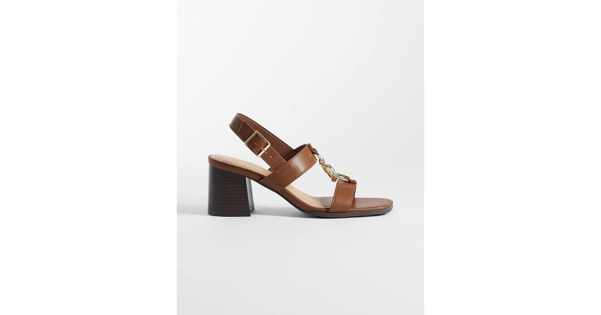 New Look Chain Strap Detail Block Heeled Sandals in Brown | Lyst UK