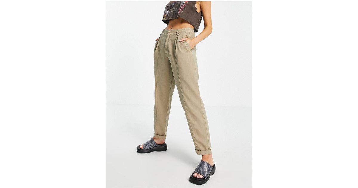 TOPSHOP Cotton Relaxed Peg Trouser With Button Tab Detailing in Natural ...