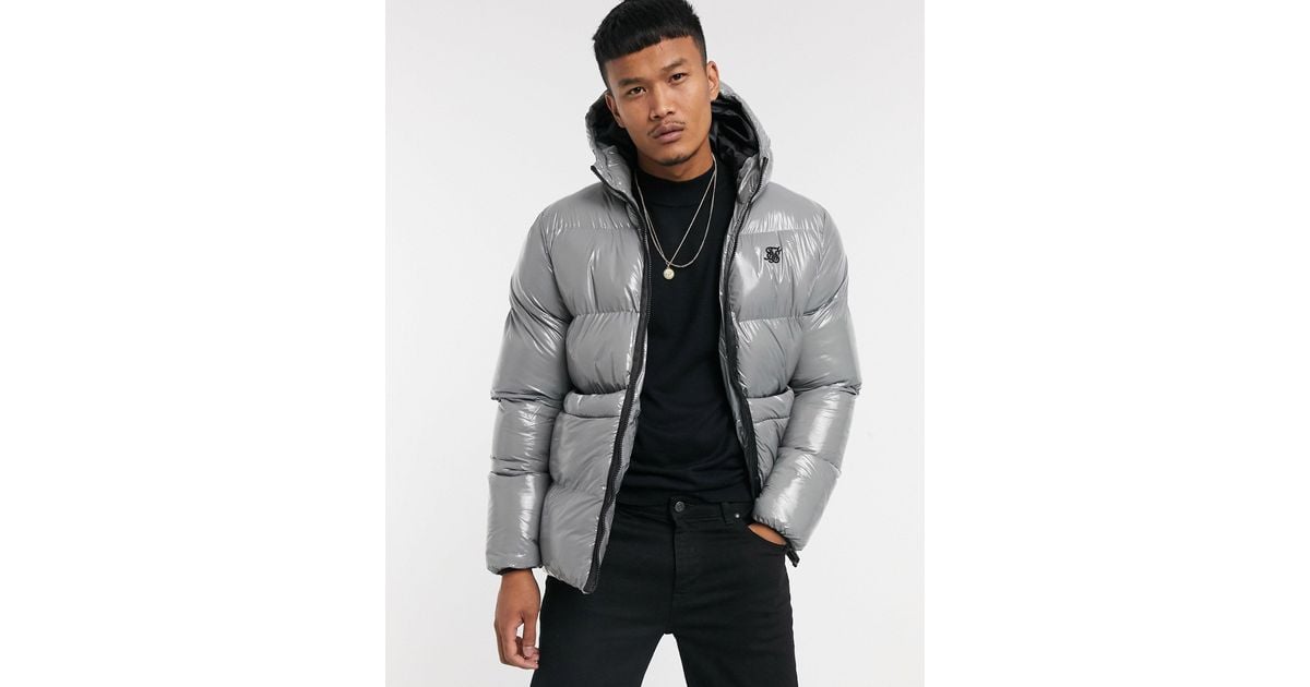 SIKSILK Wet-look Puffer Jacket in Grey (Gray) for Men | Lyst