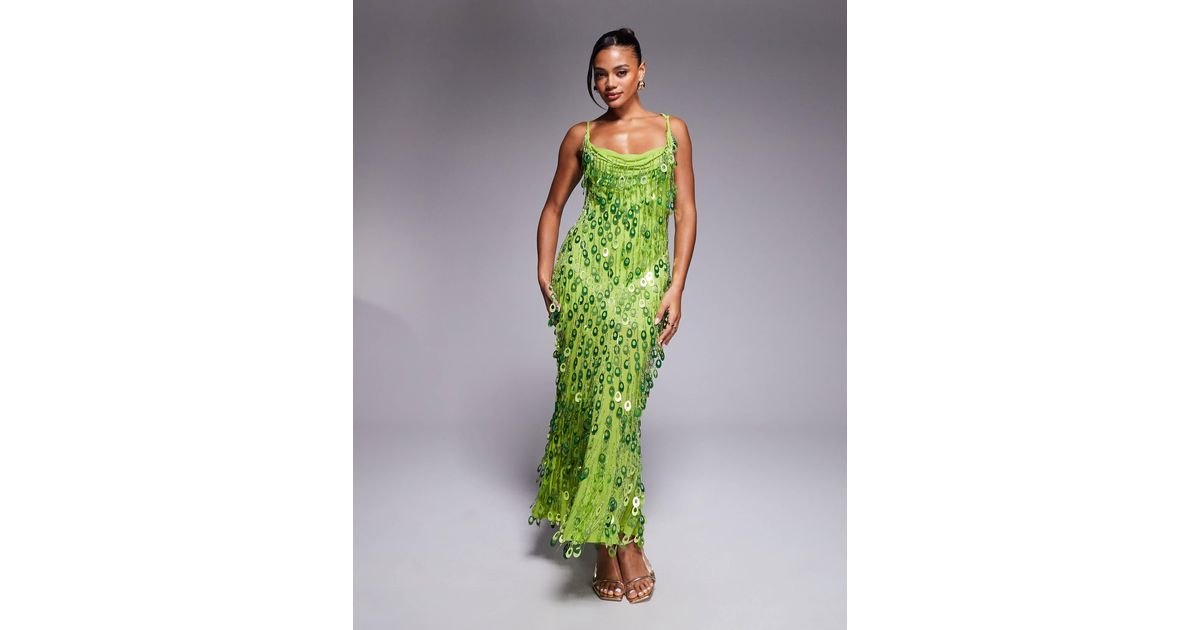 slim fit dress slacks Asos Edition Satin Halter Cowl Maxi Dress In Sage Green main image 0