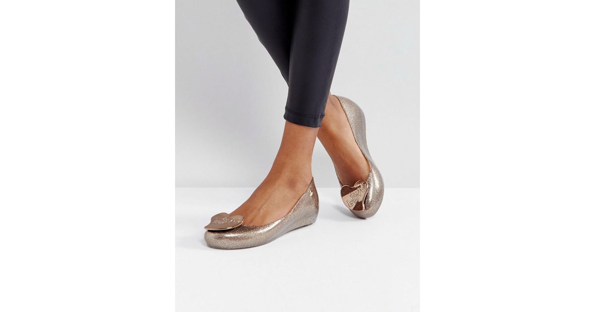 Melissa Vivienne Westwood Anglomania Ultragirl Love Gold Glitter Flat Shoes in Metallic Lyst Canada