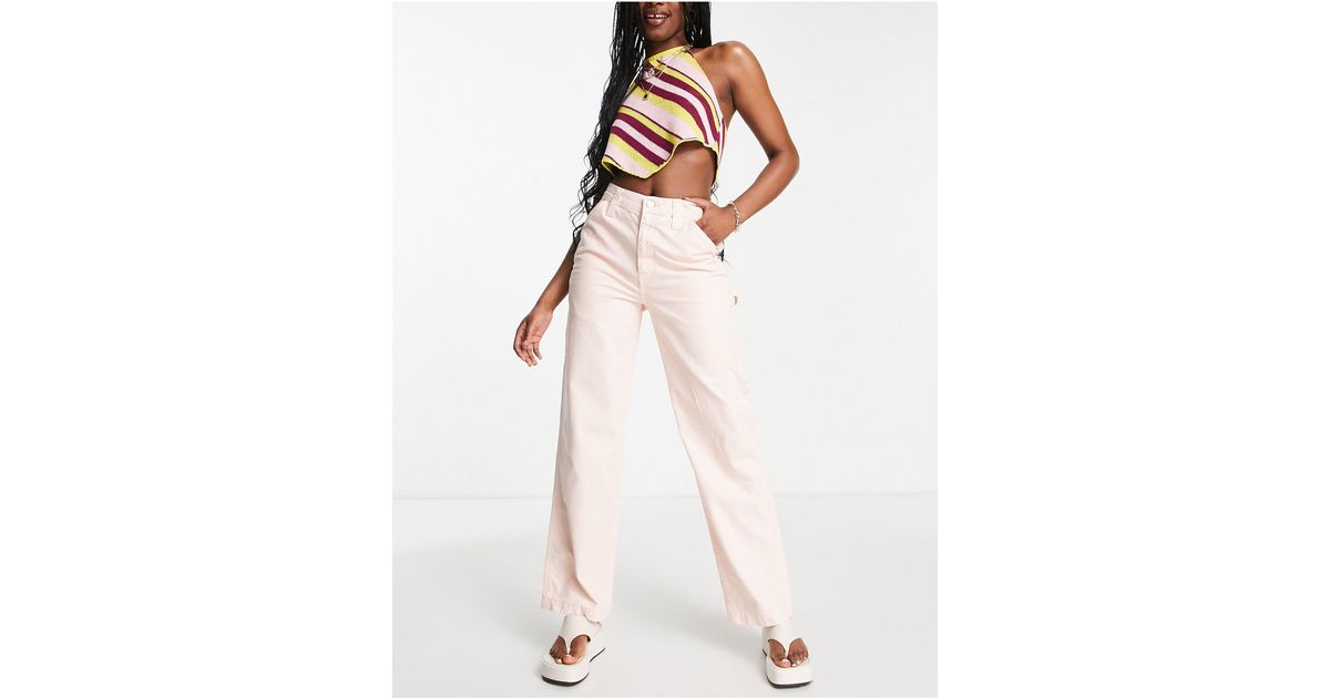 ASOS Cotton Minimal Cargo Trousers in Pink | Lyst