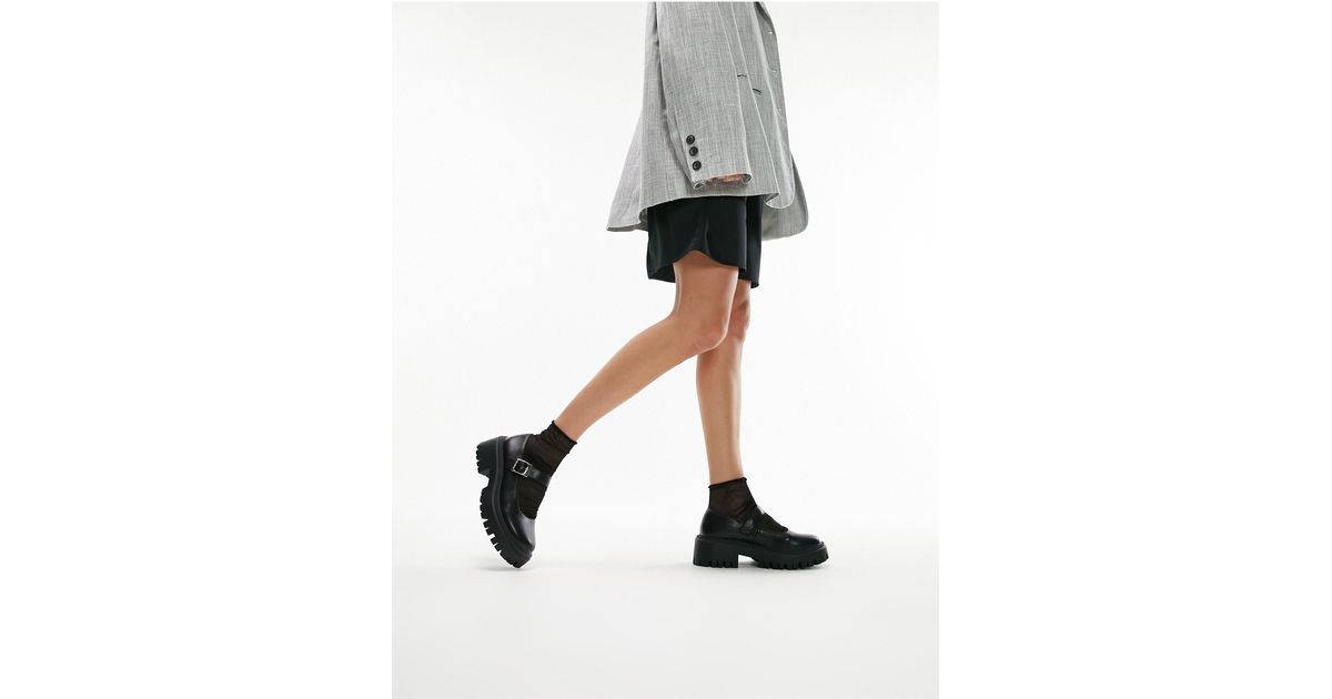 TOPSHOP Wide Fit Amy Chunky Flat Shoes With Buckle in Black Lyst