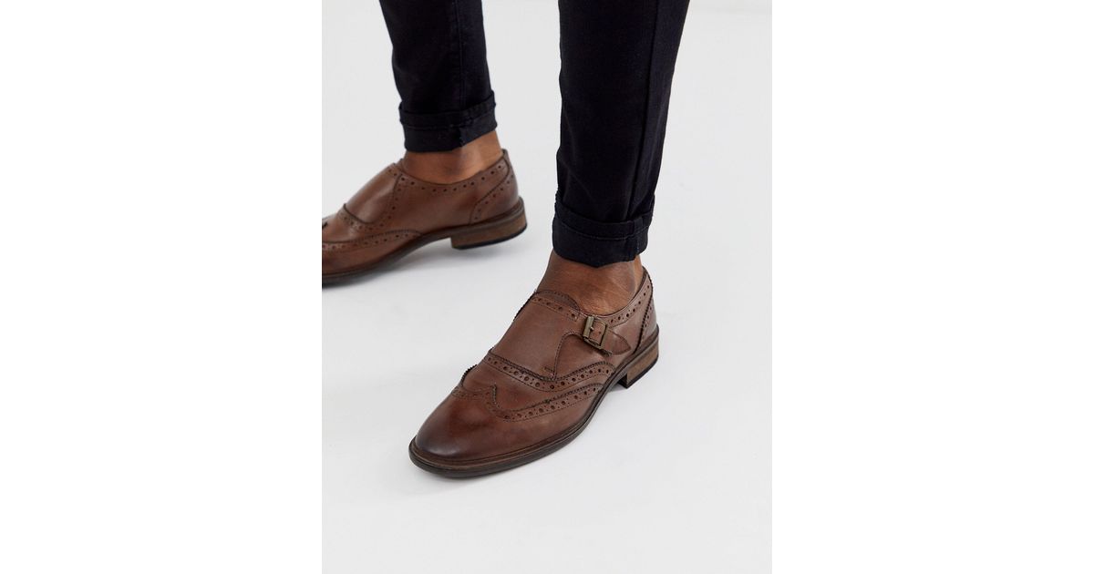 ASOS Leren Gespschoenen Met Brogue-detail in het Bruin voor heren | Lyst NL