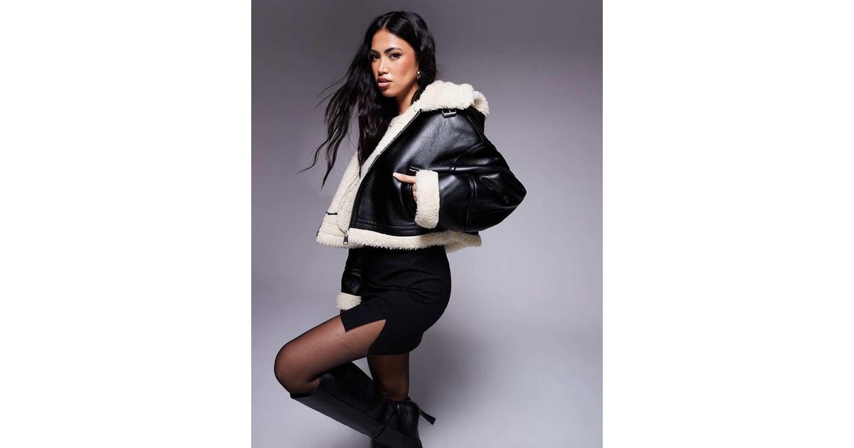 Aria Cove Faux Shearling Hooded Coat in Black Lyst UK