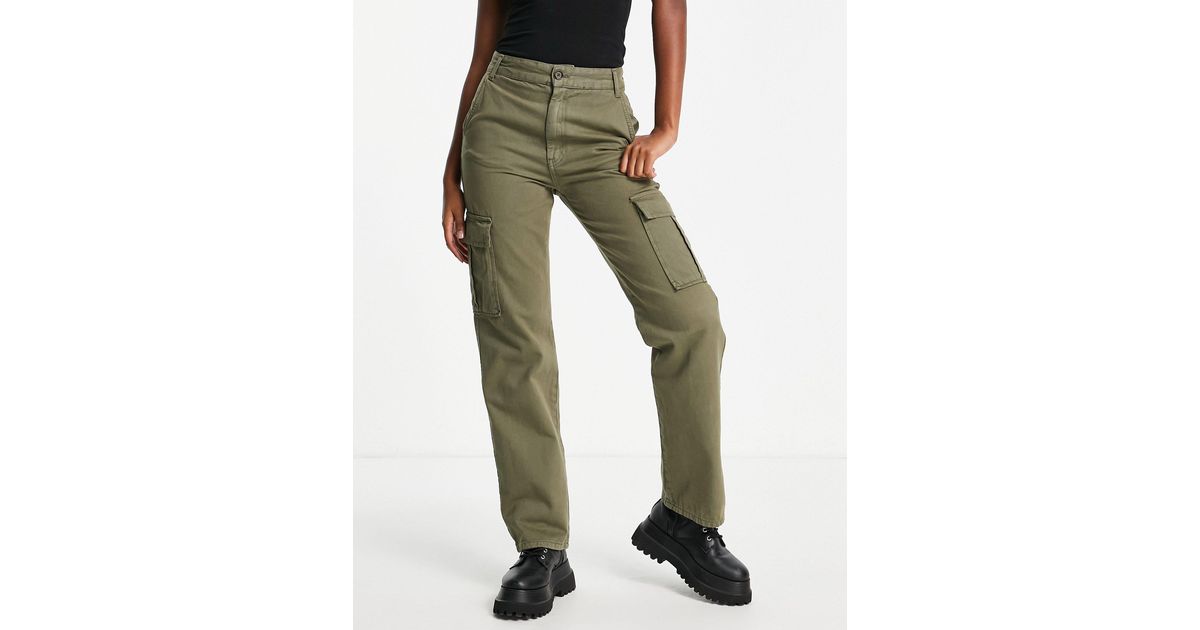 stradivarius str straight leg cargo trouser in stone