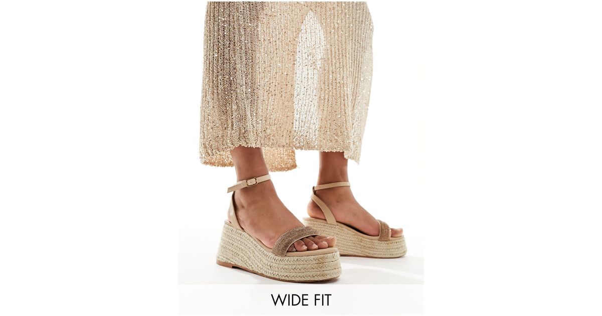 Glamorous espadrille wedge heeled sandals in gold