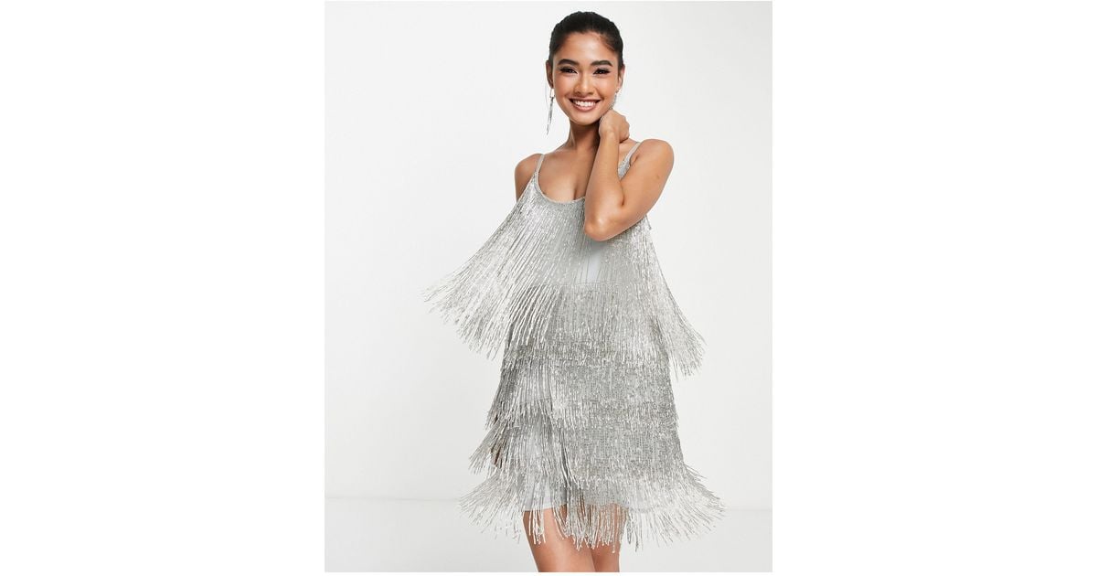 Vestido corto con adornos y flecos ASOS de color Metálico Lyst
