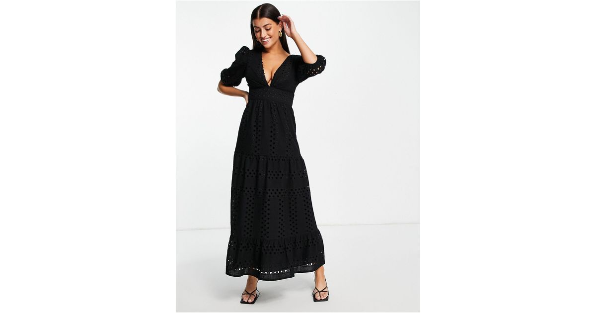 Asos design button through tiered midi broderie dress sale