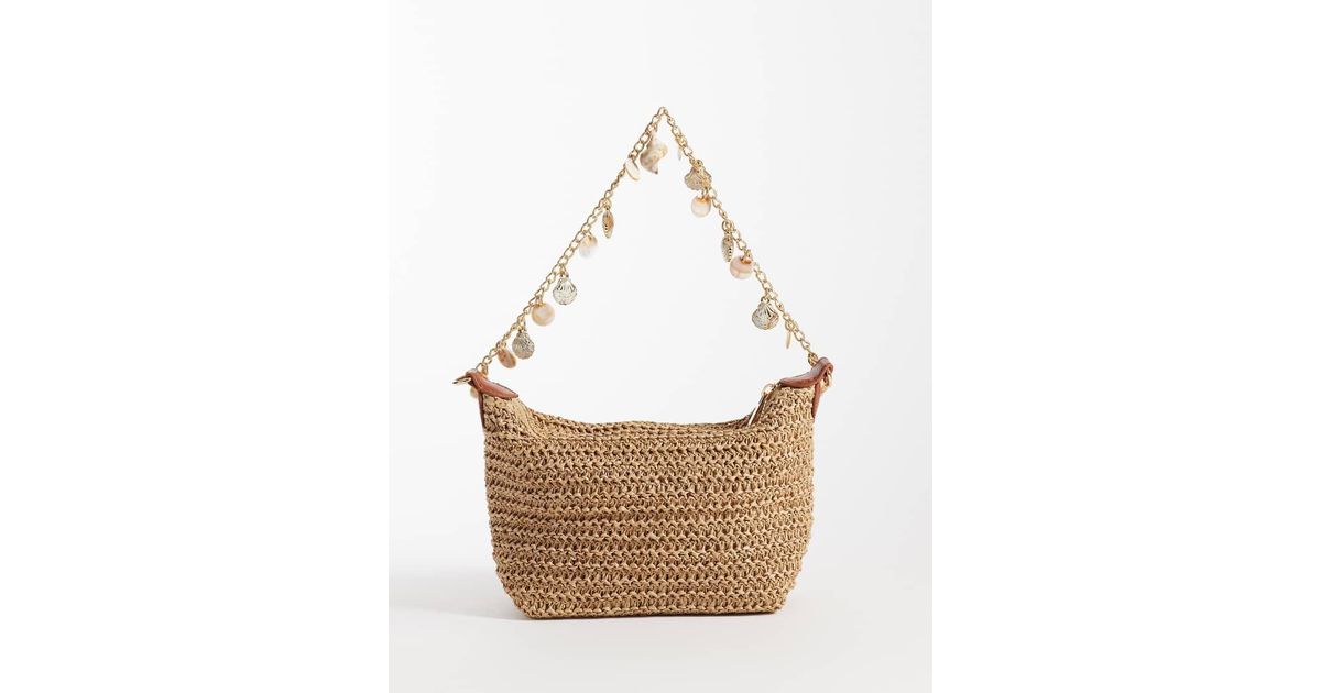 ASOS Straw Crochet Shoulder Bag With Shell Charm Strap in White | Lyst UK