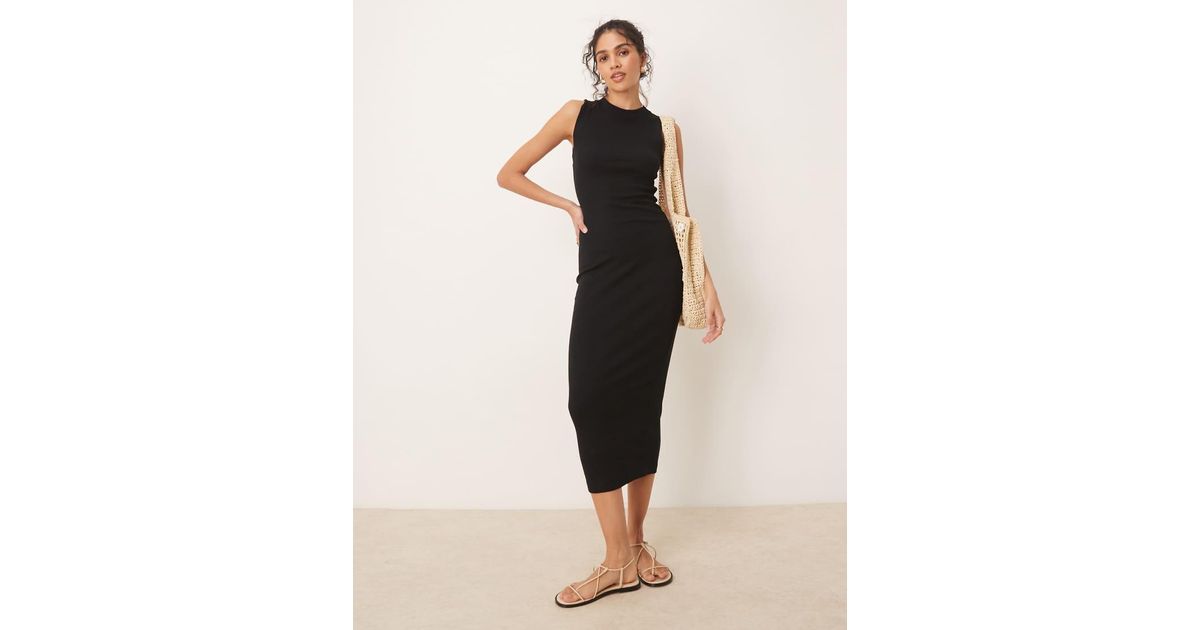 knee length dresses for ladies Baltic Born Womens Moore Ribbed Tank Midi Dress | Black main image 1