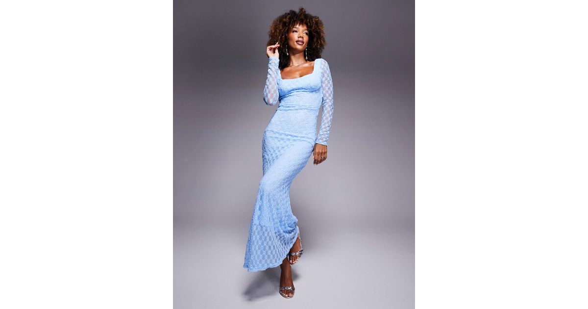 princess polly baby blue dress French Style Fairy Dress Light Blue Lace Lantern Sleeve Dress * & Hollow  Out Waist Cinching, Dating Vacation Street Atmosphere Full Dress Spring  Summer Autumn Winter Inner Wear Floral Embroidery Mesh main image 0