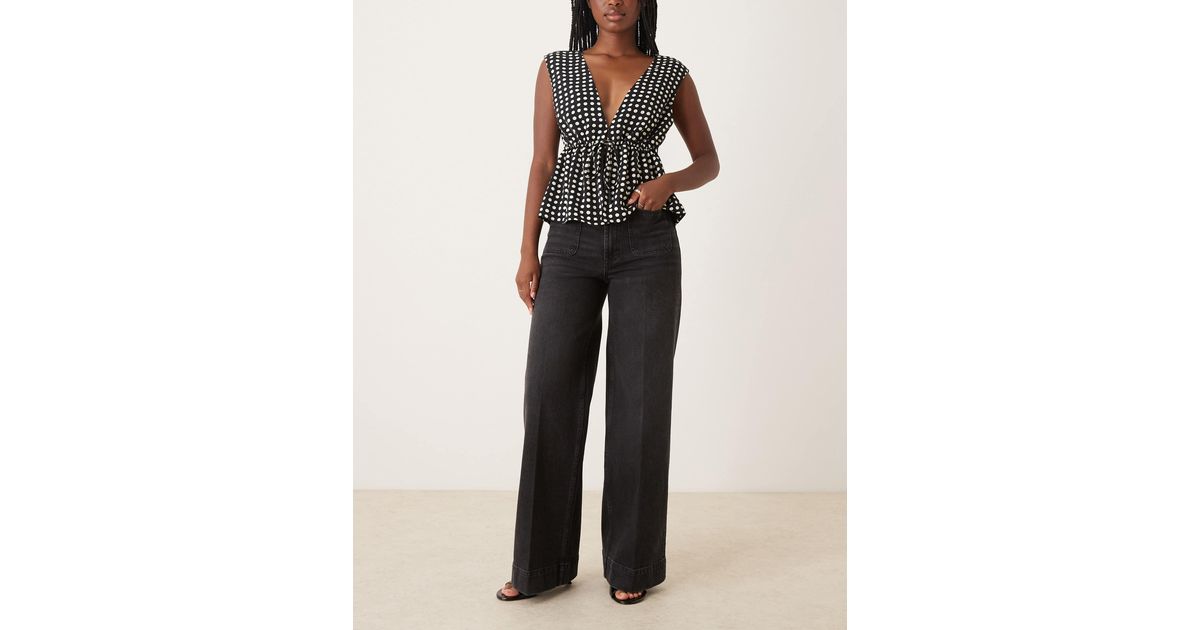 ASOS High Waist Wide Leg Jeans With Front Pockets in Black | Lyst