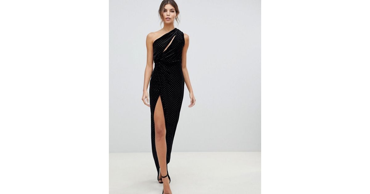asos design one shoulder sparkle velvet maxi dress