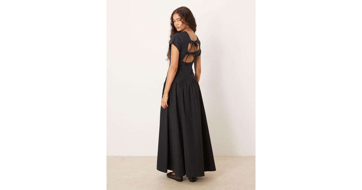 ASOS Dropped Waist T Shirt With Tie Detail Maxi Dress in Black | Lyst