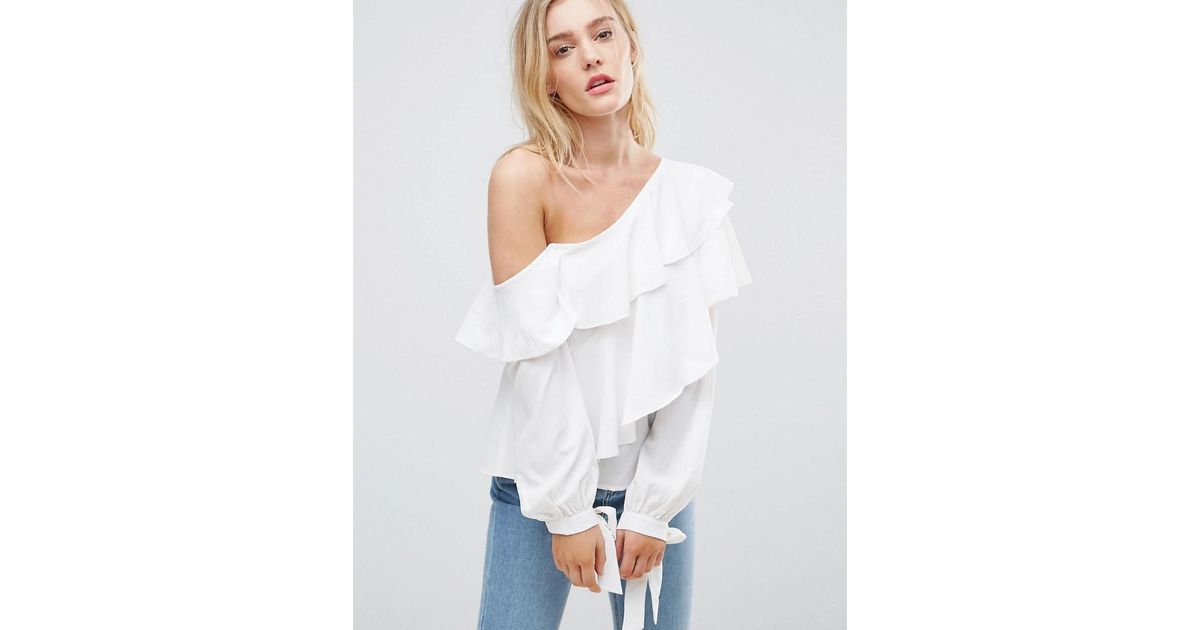 white frill one shoulder top