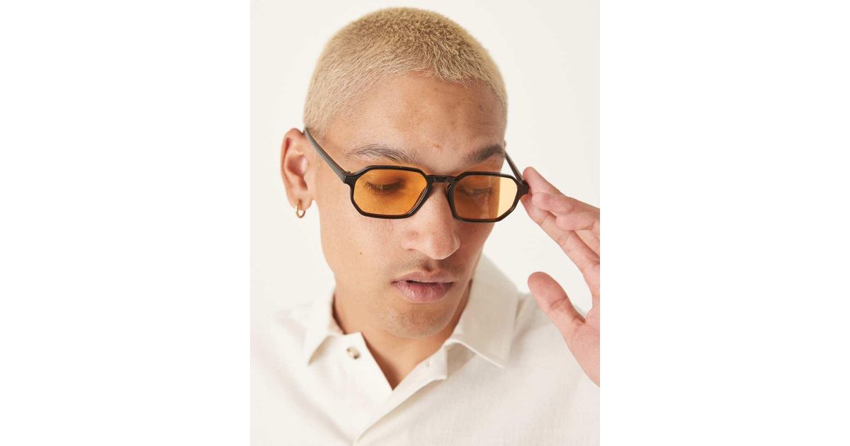 Gafas De Sol Negras Redondeadas Con Lentes Ámbar De ASOS de hombre