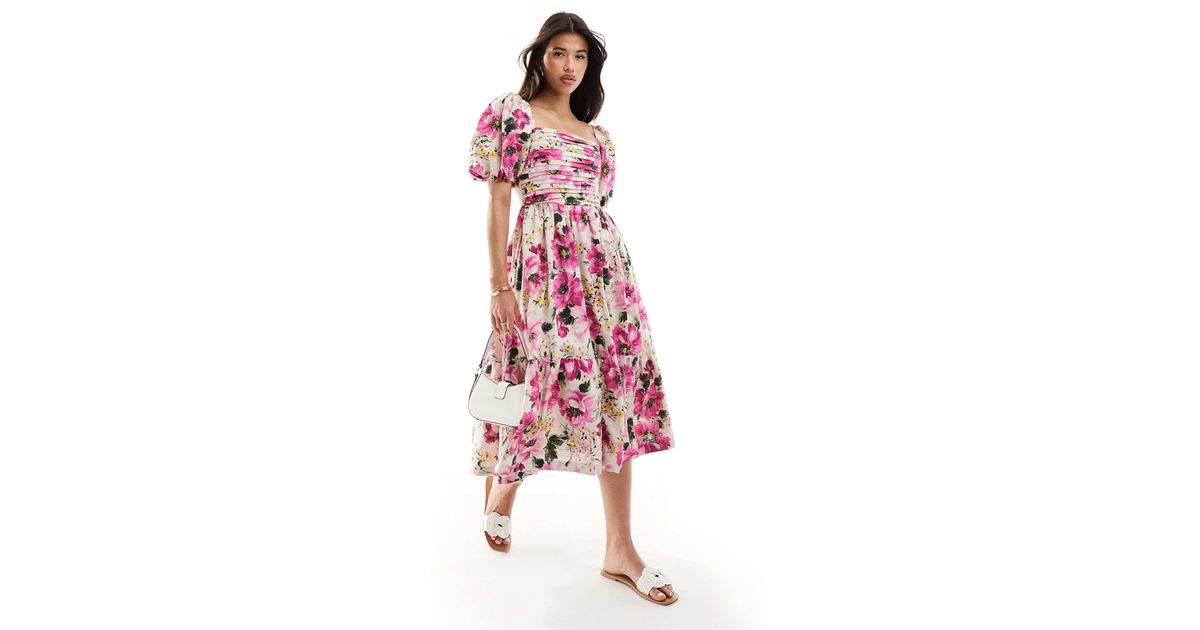 crepe a line dress Women's Amore A-line Queen Anne Neck Silk Crepe Midi Dress S/M/L Red MEAN BLVD, S / Red