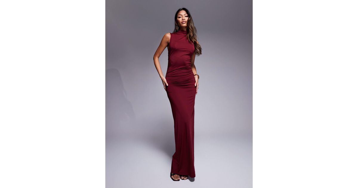 Persis | Olive High-Neck Maxi Dress With Gathered Detailing