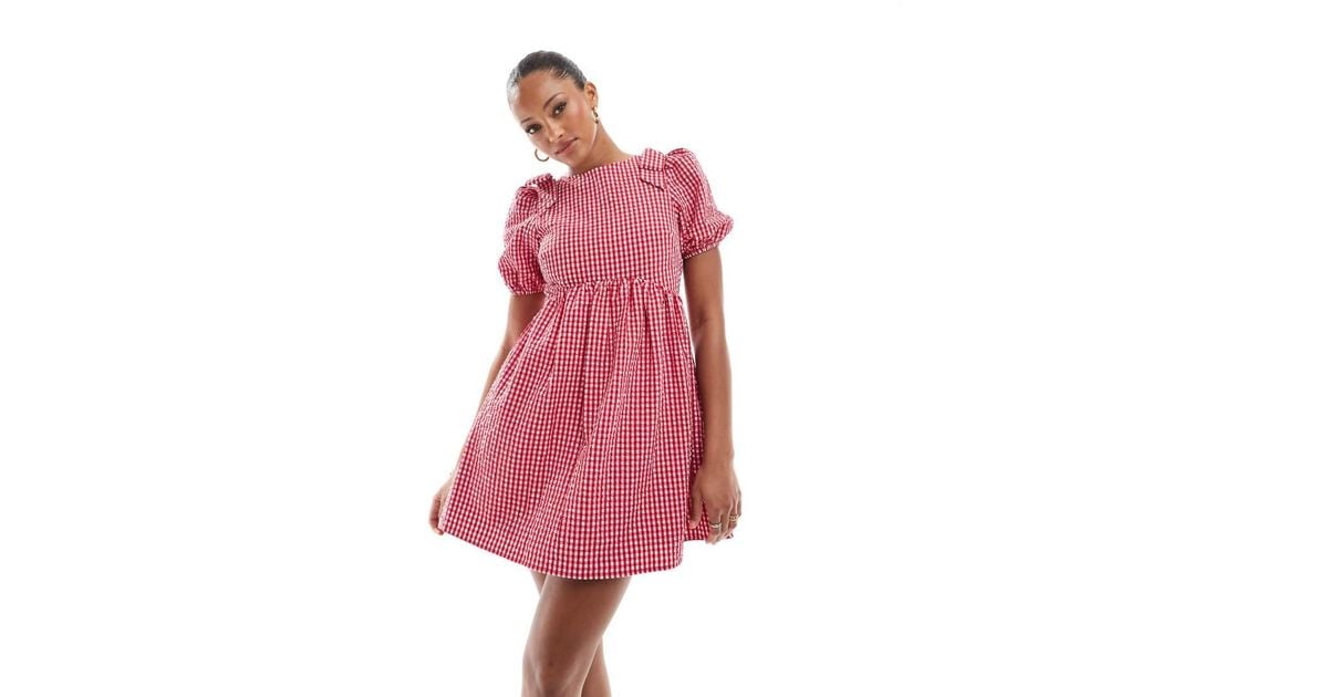 Mangas Abullonadas Vestido Cuadros Vichy Rosa Vestido Corto A