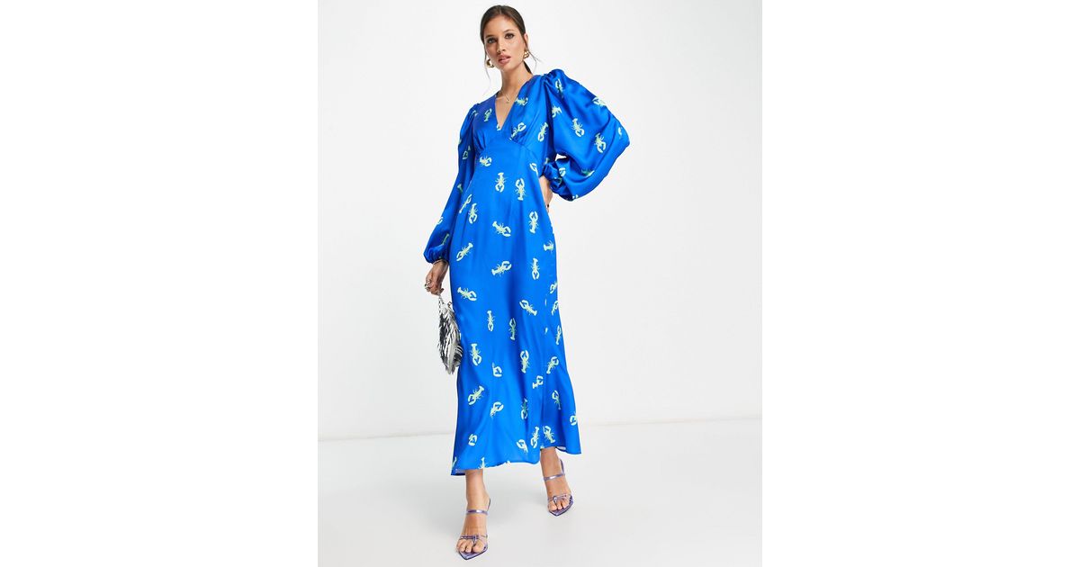 Never Fully Dressed Exclusive Balloon Sleeve Lobster Midaxi Dress in