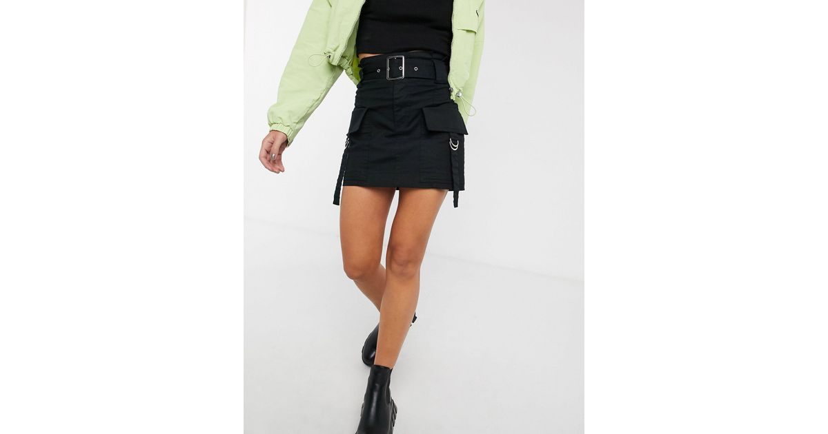 Bershka Belted Mini Skirt With Utility Pockets in Black | Lyst