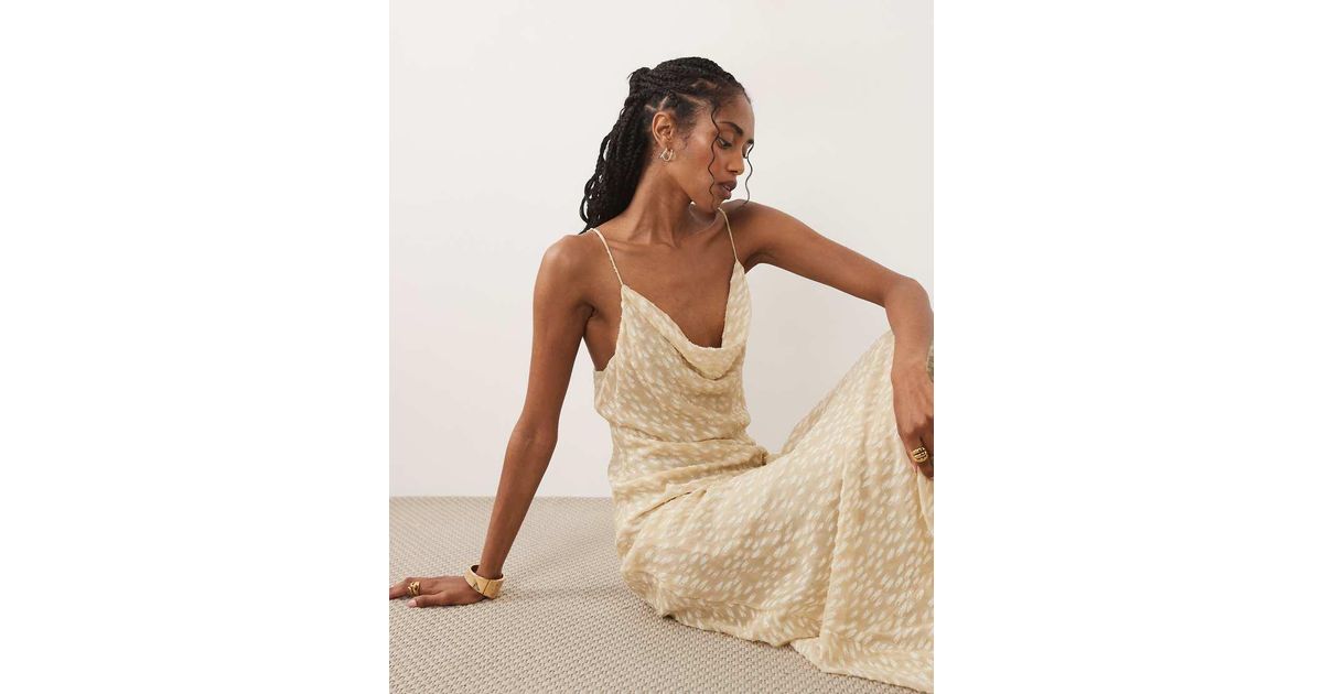 mango textured flowy dress Cowl Neck Maxi in Natural Ruffles