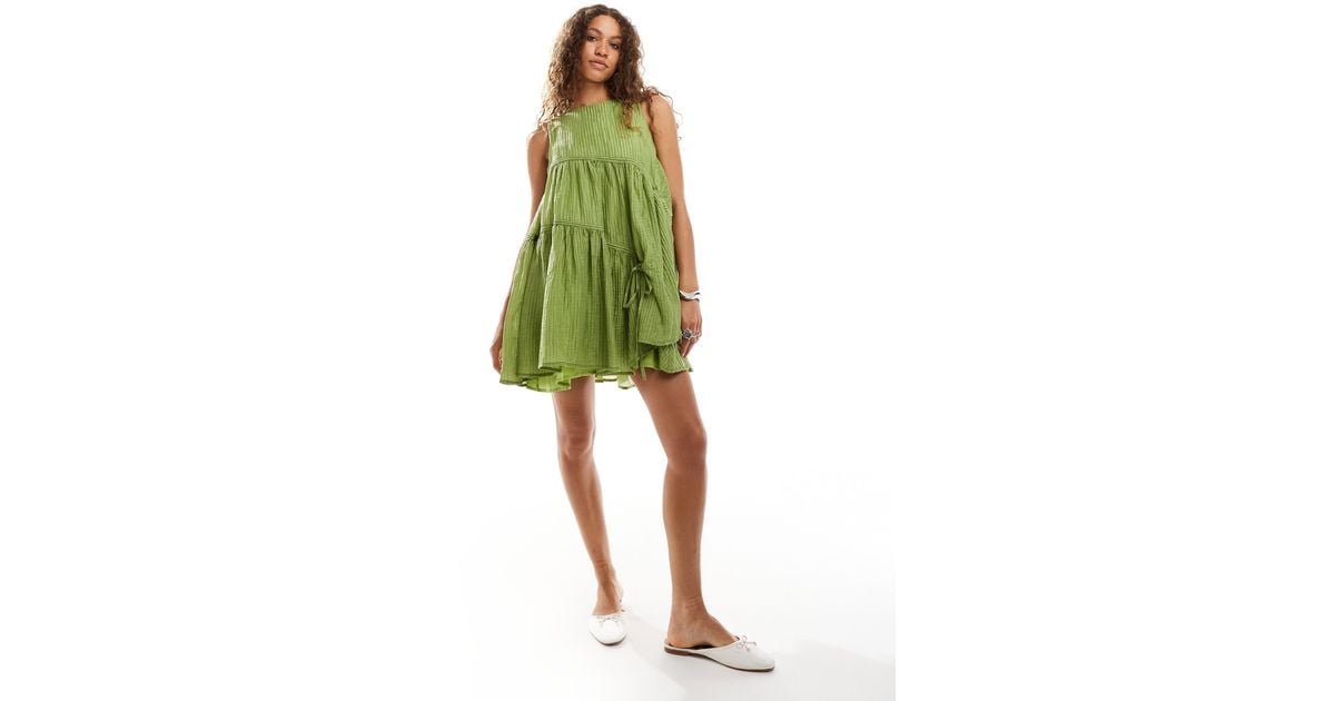 knee length dresses for ladies Ghospell Finna Mini Dress Pale Sage Green / M+ main image 1