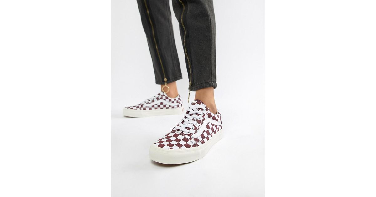 burgundy checkerboard vans