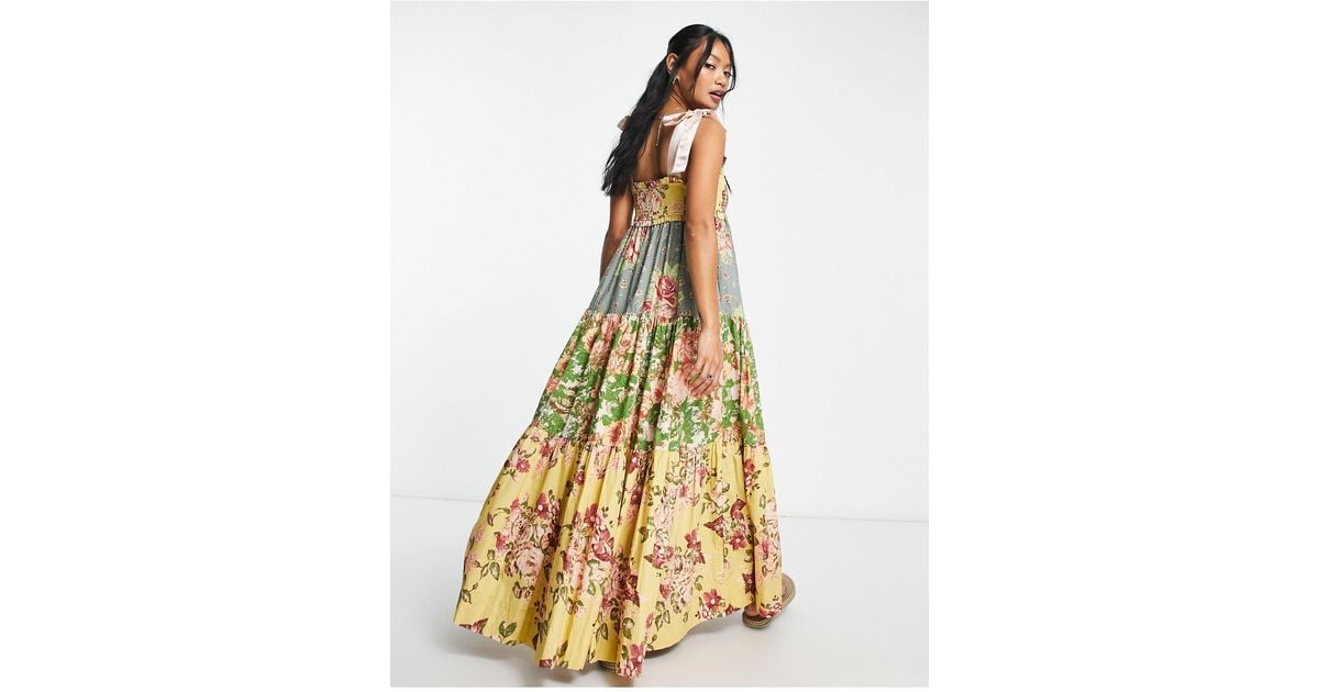 Free People Ribbon Detail Chintz Floral Tiered Midaxi Dress