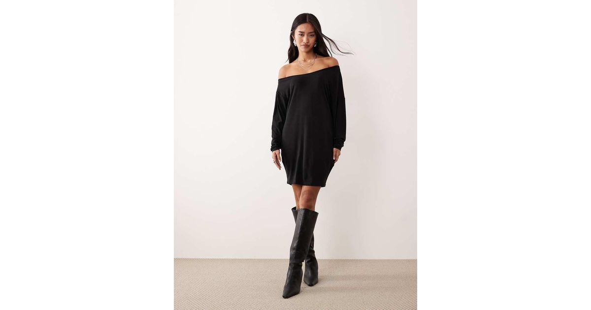 Motel Shelisa Slouchy Off Shoulder Mini Dress in Black | Lyst UK Motel Shelisa Slouchy Off Shoulder Mini Dress in Black | Lyst UK
