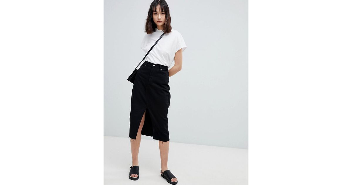 Dr. Denim Midi Denim Skirt With Split Front Seam in Black | Lyst Canada