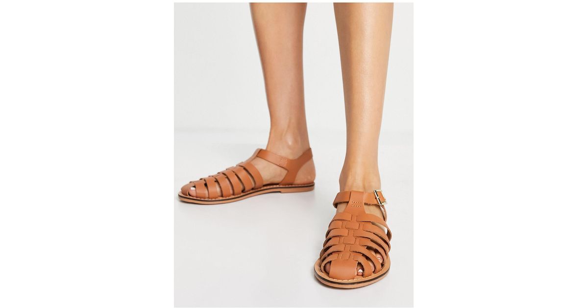 ASOS Marina Leather Fisherman Flat Shoes in Brown | Lyst