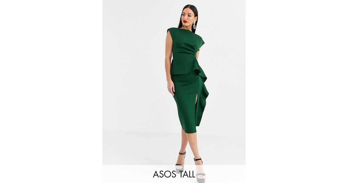 ASOS Asos Design Tall Peplum Pencil Midi Dress With Tuck Detail in Green Lyst UK