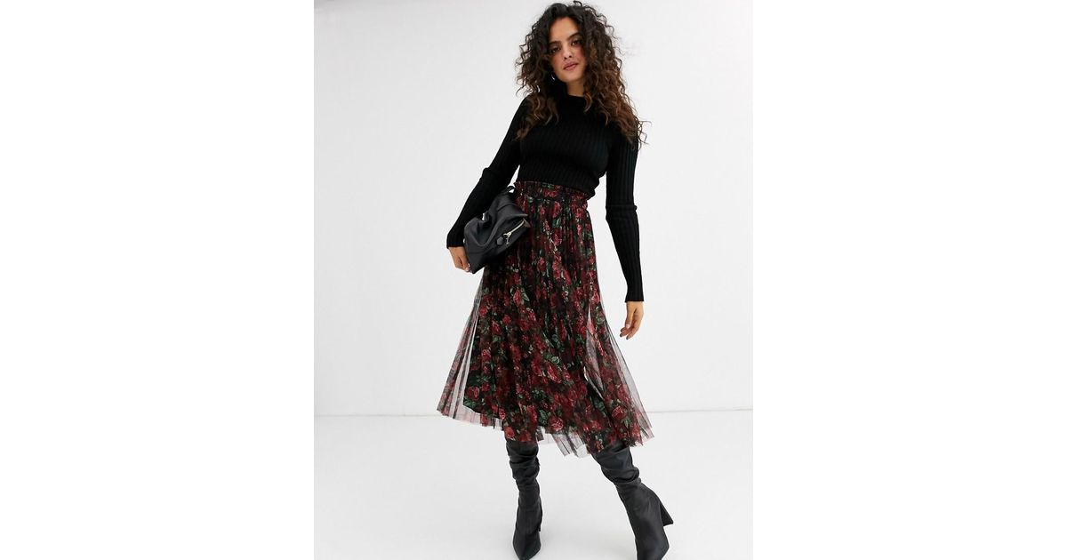 Jupe en tulle à fleurs Stradivarius en coloris Rouge | Lyst