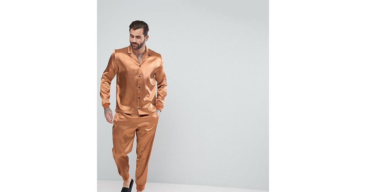 ASOS Satin Pyjama Set in Orange for Men Lyst