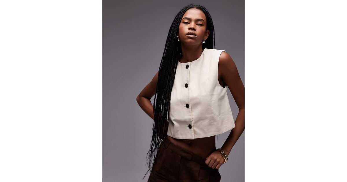 Chaleco De Traje Beis Claro Con Cuello Redondo De -Neutro de Mango