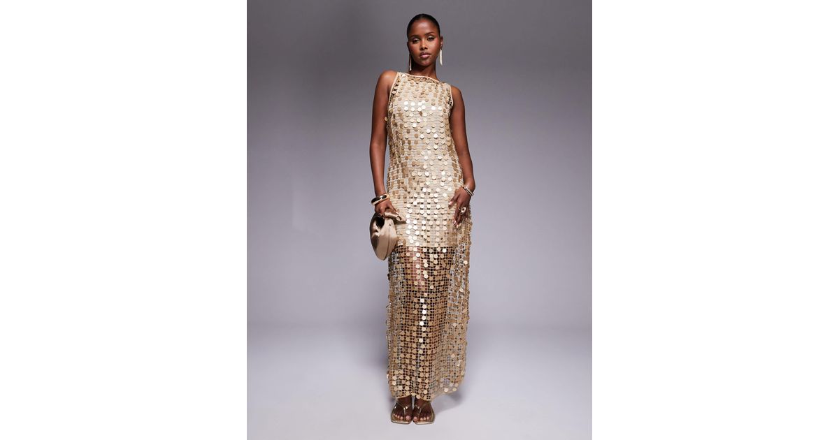 River Island Sequin Crochet Maxi Dress in Brown | Lyst