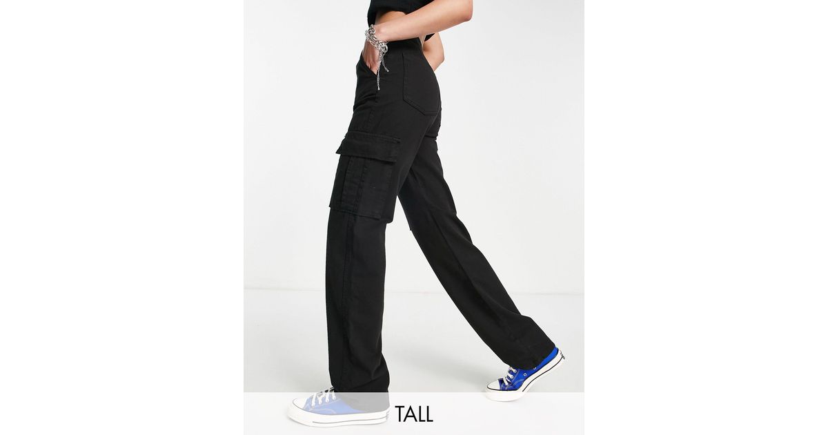 Stradivarius Tall Straight Leg Cargo Trouser in Black Lyst