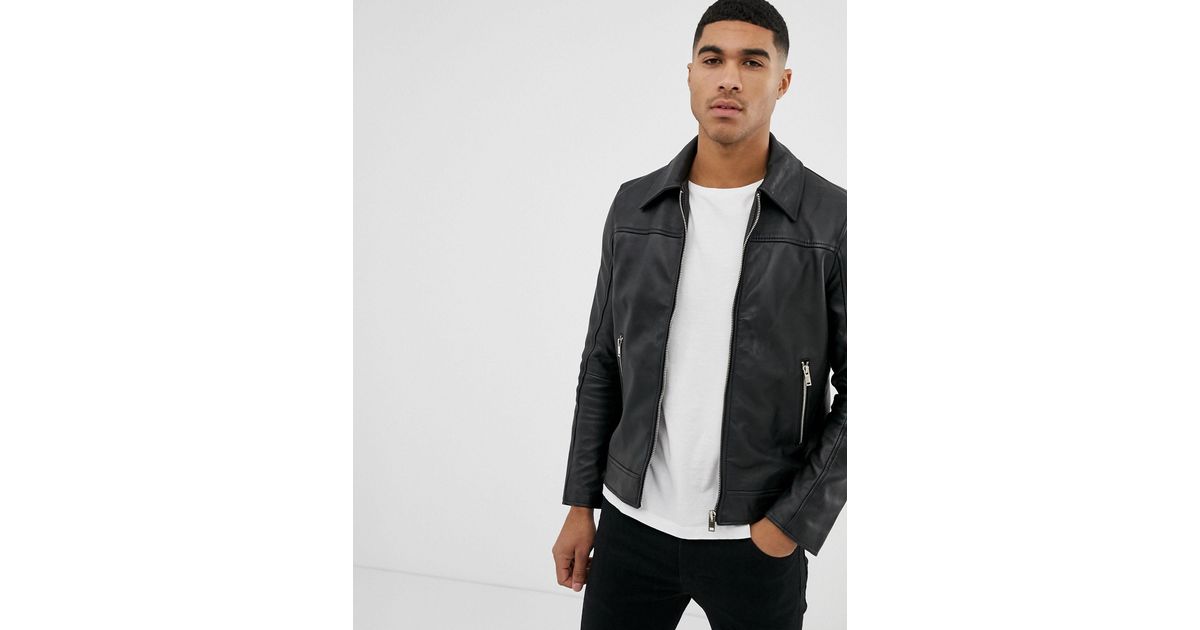 Bolongaro Trevor Slim Fit Leather Jacket in Black for Men | Lyst