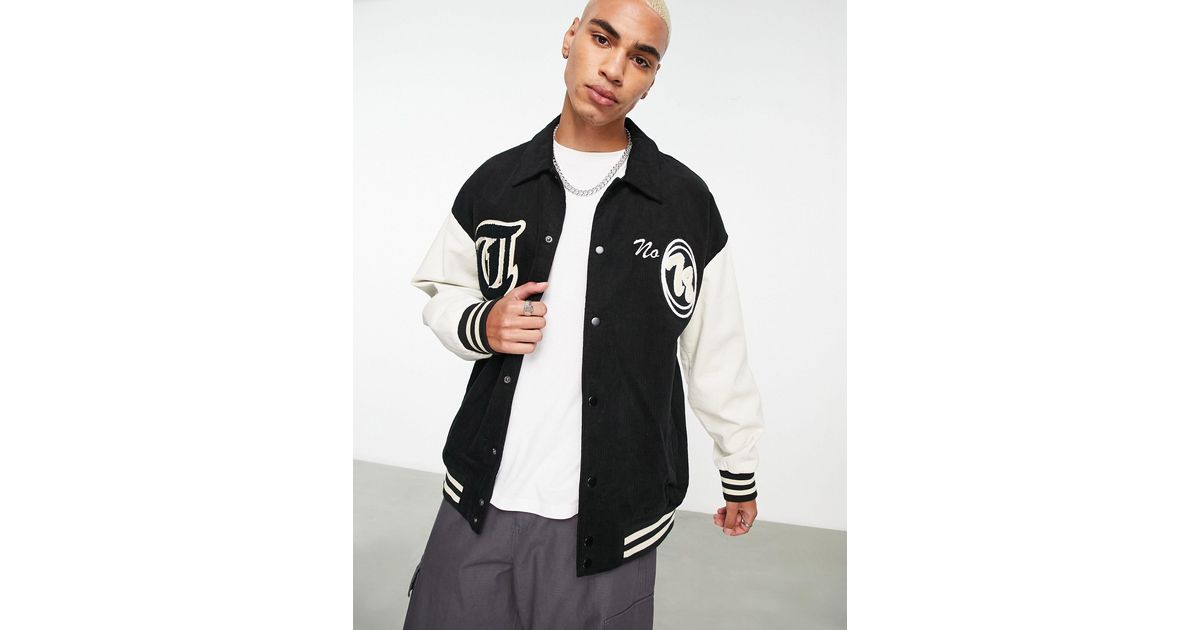 TOPMAN Cord Varsity Jacket With Patches in Black for Men Lyst Canada