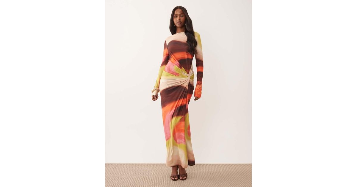 DASKA Exclusive Long Sleeve High Neck Twist Maxi Dress in White | Lyst UK