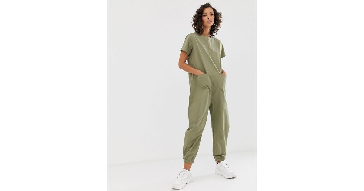 Tuta jumpsuit a maniche corte stile harem kakiNA-KD in Denim di colore  Verde | Lyst