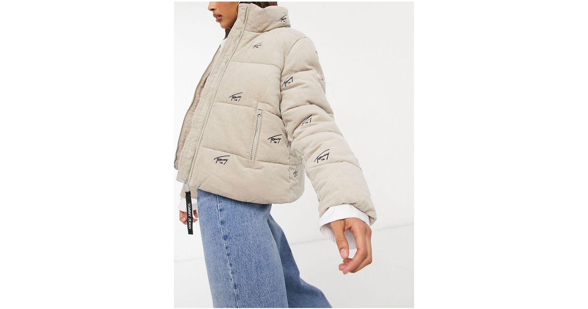 Doudoune en velours cotele avec logo signature sur l ensemble beige Tommy Hilfiger en coloris Neutre Lyst