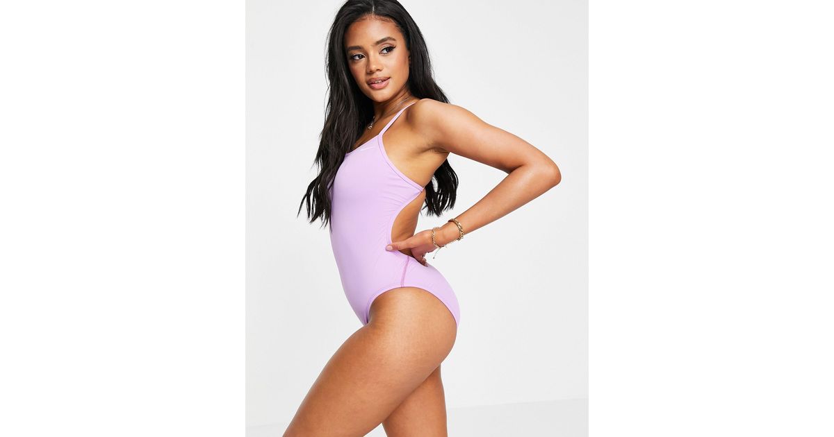 Nike Cut Out Swimsuit in Purple | Lyst