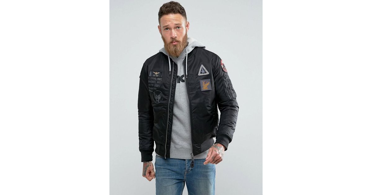 schott nylon badge bomber jacket slim fit in green