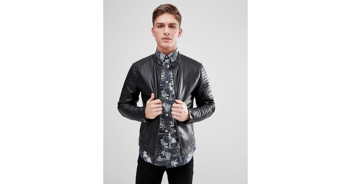Jack Jones Black Core Faux Leather Racer Jacket For Men