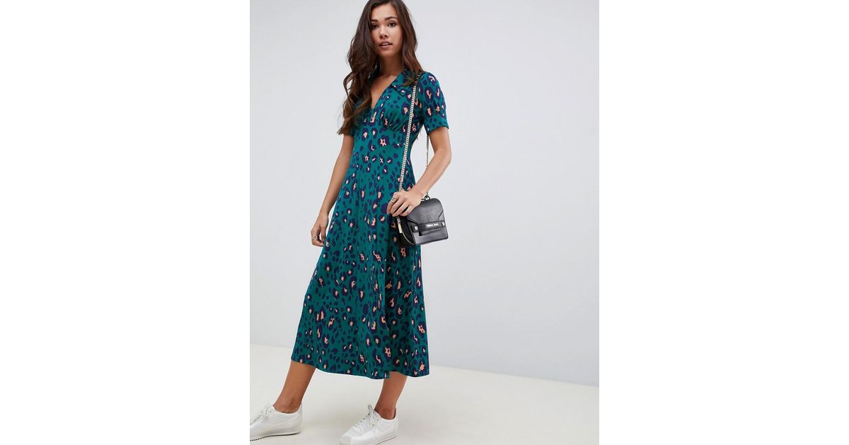 asos green animal print dress
